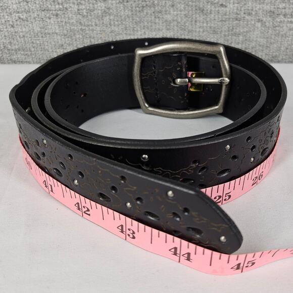 CUSTOM EMBOSSED UNISEX DRK BROWN LEATHER BELT W/ NICKLE BUCKLE – 45” L, 1.5” W - Picture 5 of 6